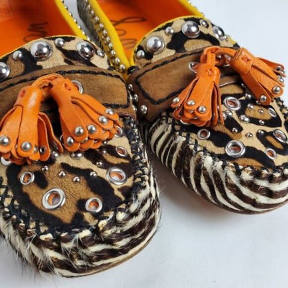 Sam Edelman Aurora Leather Zebra Animal Print Cow Hair Tassel Loafers Sz 7.5M - Picture 3 of 12